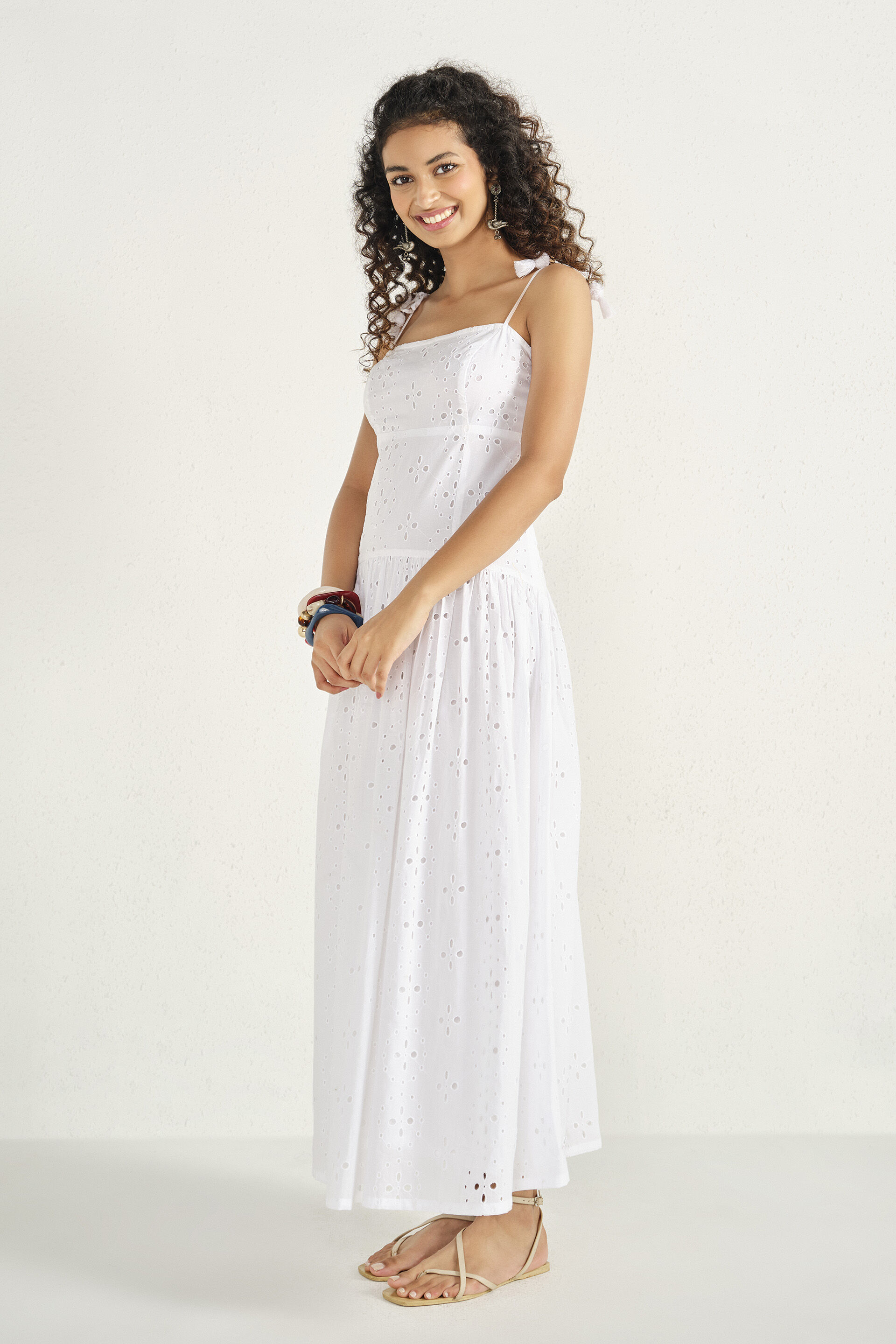 White Petals Schiffli Maxi Dress, White, image 4